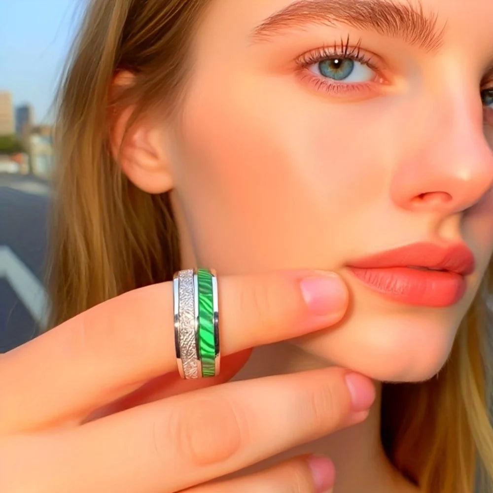 Elyra - Unisex Stainless Steel Ring  With Colorful Gemstone Stripe