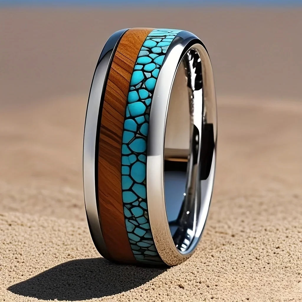 Elyra - Unisex Stainless Steel Ring  With Colorful Gemstone Stripe